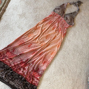 Orange and brown Maxi dress halter top